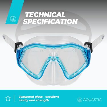 Набір для сноркелінгу AQUASTIC для дітей, дитяча маска для дайвінгу Shelly JR 2-в-1, маска для сноркелінгу та свисток, синій, маска з подвійним загартованим склом, гіпоалергенний силіконовий мундштук
