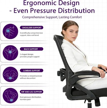 Ергономічне офісне крісло, стілець для роботи зі складними підлокітниками, регульоване по висоті офісне крісло з регульованою поперековою опорою та безшумними колесами, крісло для керівника, вантажопідйомність 120 кг, поперекова опора 4D