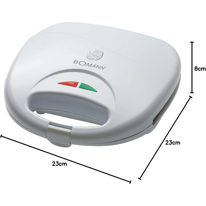 Сендвіч-машина Bomann ST 5016 CB, електрична бутербродниця, сендвіч-машина з трикутними сендвіч-панелями (з антипригарним покриттям), автоматичний регулятор температури, 750 Вт, біла біла одинарна
