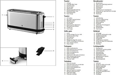 Тостер WMF Kitchen Miniis Довгий слот з насадкою для булочки, 2 скибочки, XXL, функція бублика, 7 рівнів підрум'янювання, 900 Вт, тостер з нержавіючої сталі матовий