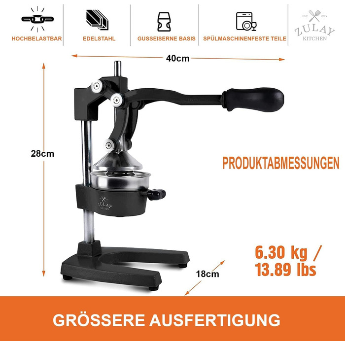 Професійна соковижималка для цитрусових Zulay - ручна металева соковижималка - ручна соковижималка для лимонів та апельсинів - міц