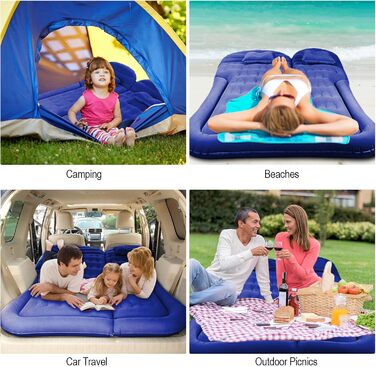 Надувний матрац Vinteky для позашляховика, мінівена, розкладне ліжко з насосом та 2 подушками для автомобіля, відпочинку, подорожей, кемпінгу, басейну, парку, пляжу (синій)