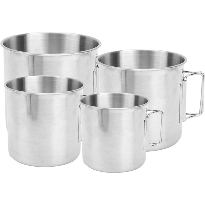 Чашки-гніздові чашки з нержавіючої сталі, складна ручка, міцні, легкі, портативні, чашки для кемпінгу на свіжому повітрі для походів, пікніків, барбекю, 4 шт. и, нержавіюча сталь 304