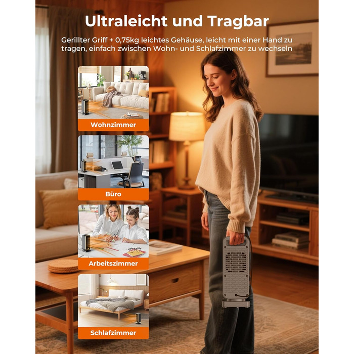 Енергозберігаючий, невеликий, тихий електричний обігрівач - керамічний PTC швидкого нагріву потужністю 900 Вт, 3-швидкісний кнопковий настільний обігрівач із захистом від перекидання для офісу, спальні, ванної кімнати, чорний