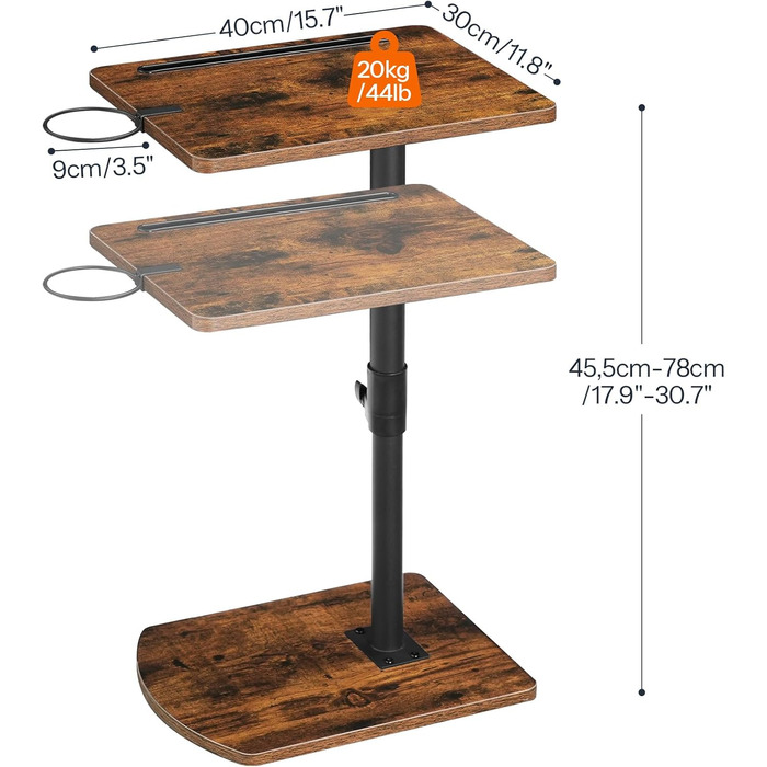 Журнальний столик HOOBRO C-подібної форми, регульована висота від 45,5 до 78 см, обертовий на 360 диванний столик з тримачем для напоїв та слотом, засовується під диван або ліжко, вінтажний коричневий та чорний EBF34SF01 Вінтажний коричневий чорний