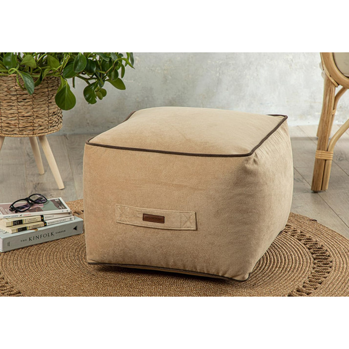 Пуф-табурет ENGLISH HOME, Пуф із квадратним сидінням, Високоякісний пуф із сидінням, Легкий у догляді пуф, Пуф-табурет для вітальні, спальні, Casha, 45x45 см, Бежевий