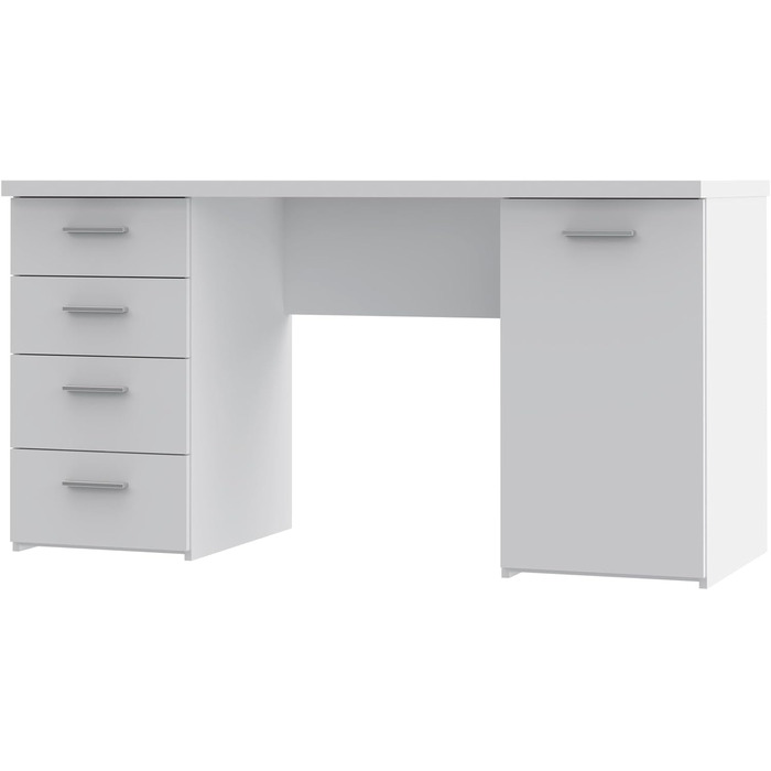 Письмовий стіл FORTE Net106 з 4 шухлядами та 1 дверцятами, інженерна деревина, матово-білий, 145 x 60 x 76,3 см. Матово-білий, 4 шухляди, 1 дверцята.