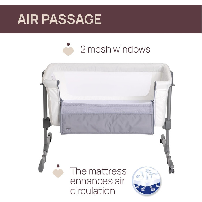 Дитяче ліжечко Chicco Next2Me Essential для новонароджених, приліжкове ліжечко, сумісне з різними ліжками, регульована висота, гарна циркуляція повітря, матрац і сумка в комплекті, 0-6 місяців, біле