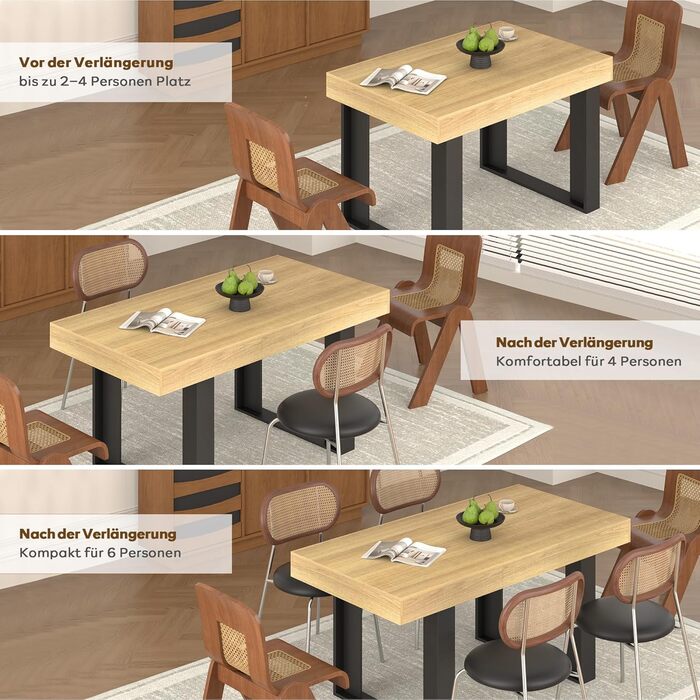 Розсувний обідній стіл 120-160 см, сучасний дерев&39яний обідній/кухонний стіл для 2-6 осіб, довгий розсувний обідній стіл, великий конференц-стіл для вітальні/їдальні (натуральний)