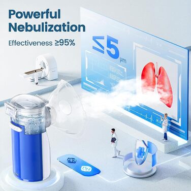 Інгалятор для дітей та дорослих - небулайзер небулайзер дитячий, ультразвуковий інгалятор від застуди, інгалятор з мундштуком та 2-ма масками (синій) Один розмір Синій