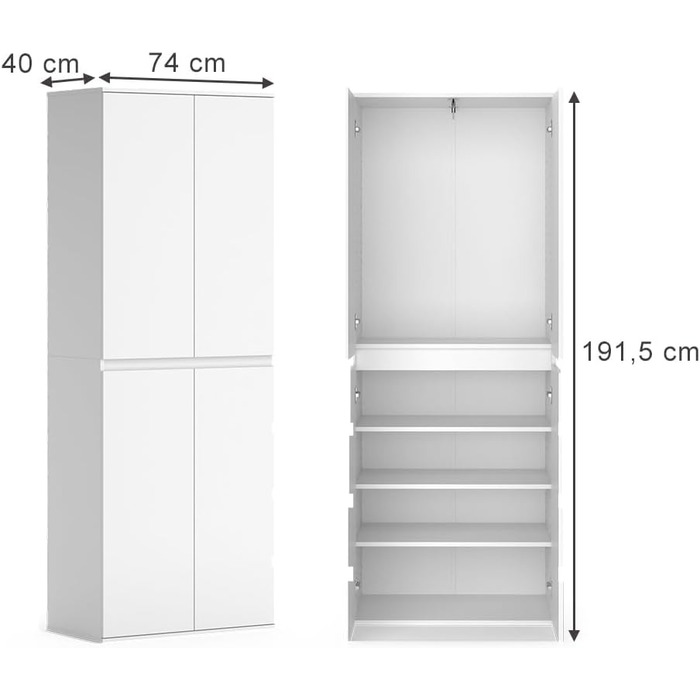 Шафа Vicco Claus, біла, 74 x 191,5 см з 4 дверима