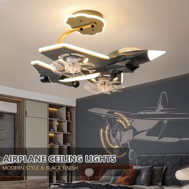Тихий вентилятор лампа мультфільм літак стельові вентилятори з легким вертольотом модель світлодіодна регульована 6 швидкість вітр