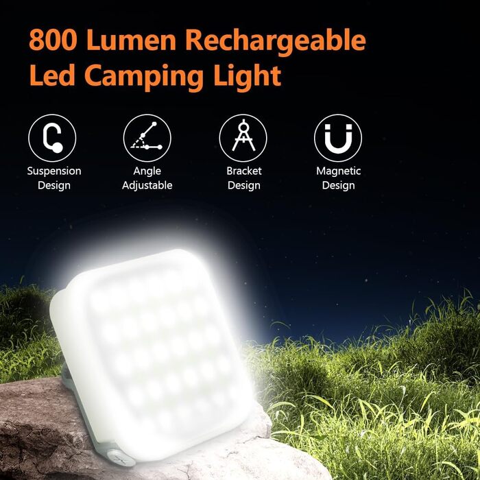 Акумуляторний кемпінговий ліхтар, світлодіодний кемпінговий ліхтар 800 лм, USB-акумуляторний кемпінговий ліхтар, водонепроникний кемпінговий ліхтар IPX5, портативний зарядний пристрій 4800 мАг, 4 режими освітлення, для риболовлі на свіжому повітрі, поході