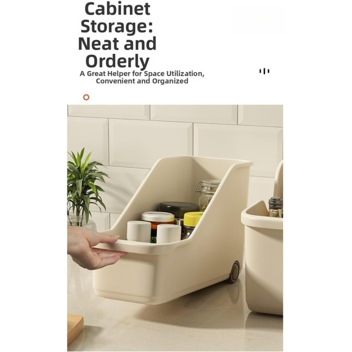 Кухонний ящик для зберігання, пластиковий, з колесами, для каструль та кришок, кутове відкриття, для двосторонніх пазів, 38 x 15 x 22 см, бежевий