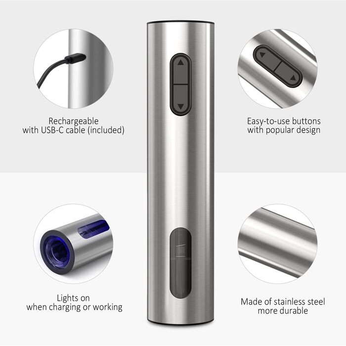 Електричний набір відкривачів для вина CIRCLE JOY Електричний штопор Акумуляторний відкривач винних пляшок для вина Подарунковий набір для вина з різаком для фольги, аератором для вина та вакуумною пробкою для вина, срібний акумуляторний набір вин - срібл