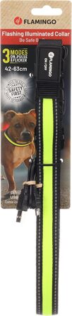Нашийник для собак Flamingo Flitzy нейлоновий з LED підсвіткою, чорно-жовтий 42-63 см x 25 мм x 5 мм