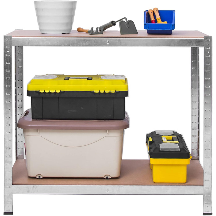 Металевий стелаж, стелаж для зберігання - полиця для зберігання та організації речей у складських приміщеннях, підвалах, гаражах, підсобних приміщеннях - виготовлений з металу та МДФ-плити - до 540 кг, розмір 150 x 75 x 30 см