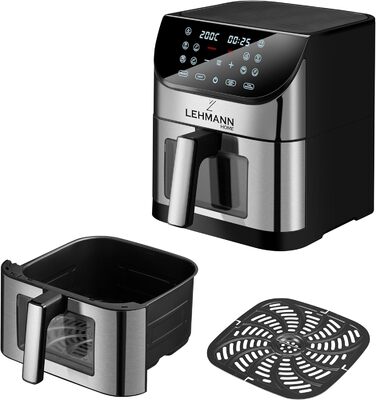 Фритюрниця Lehmann XXL з кошиком 8 л і оглядовим вікном, фритюрниця без олії з підсвічуванням, 1800 Вт, регулювання температури до 200C, фритюрниця з 10 програмами, таймером і сенсорним дисплеєм