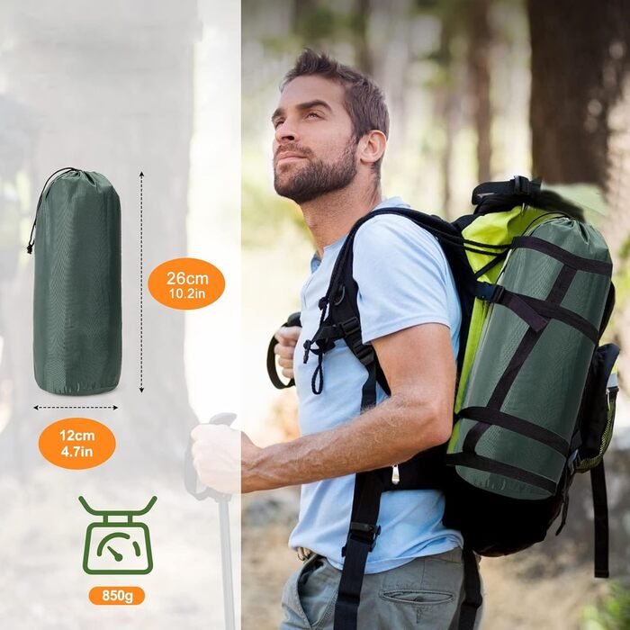 Самонадувальний килимок для кемпінгу CALIYO потовщений надувний матрац з ножним насосом, надлегкий та водонепроникний Інтегрована подушка, невеликий розмір у упаковці для активного відпочинку, походів, наметів та подорожей, одномісний хакі, 195 см x 65 см