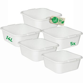 Квадратні миски для миття посуду 14 л, 38x38 см, білі, без BPA та можна мити в посудомийній машині ідеально підходить для кухні та кемпінгу, ванна, велика пластикова миска, квадратна миска, ванна, миска для миття посуду 5 38 x 38 см, 5 шт.