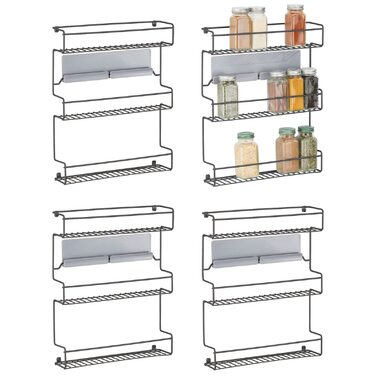 Набір кухонних полиць mDesign із 4 предметів Самоклеюча настінна підставка для спецій з 3 ярусами Ідеально підходить як підставка для спецій на кухні та в коморі Матово-чорна