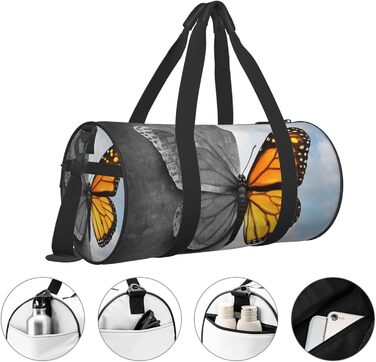 Спортивна сумка, дорожня сумка, з вишуканим принтом метеликів, сумка для подорожей та на ніч, чорна, універсальний розмір