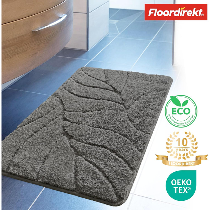 Килимок для ванної Floordirekt - Надзвичайно пухнастий та швидковисихаючий - Килимок для ванної кімнати з нековзною основою - Килимок для ванної Килимок для душу (Maris) (Темно-сірий, 60 x 120 см) 60 x 120 см (Прямокутний) Темно-сірий