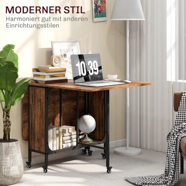 Розкладний обідній стіл HOMCOM, мобільний розкладний стіл з відкритою полицею, обідній стіл, кухонний стіл для невеликих приміщень, кухня, їдальня, 130 x 80 x 74 см, рустикальний коричневий