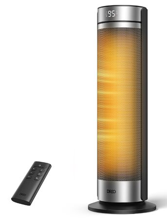 Дюймовий вентилятор-обігрівач Dreo, тихий електричний обігрівач потужністю 2000 Вт для спальні з пультом дистанційного керування, 12-годинний таймер, коливання 70, 5 режимів, керамічний PTC з термостатом, обігрівач для великих кімнат, офіс, сріблястий, 23