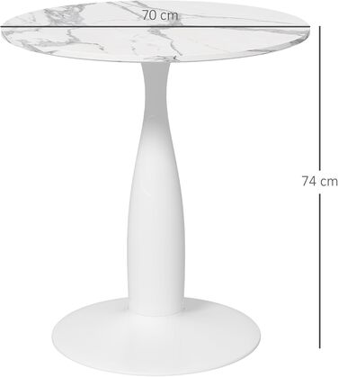 Обідній стіл HOMCOM 70 x 70 см Круглий кухонний стіл для 4 осіб Обідній стіл з мармуровим виглядом, ніжка-п&39єдестал, журнальний столик Сучасний стіл для кухні, їдальні та вітальні Білий