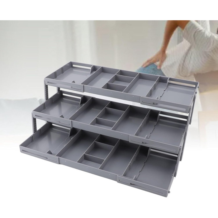 Органайзер для косметики, складаний контейнер різних розмірів, розширюваний настільний лоток для ювелірних виробів, канцелярського приладдя, аксесуарів для волосся, пластик (3 шари)