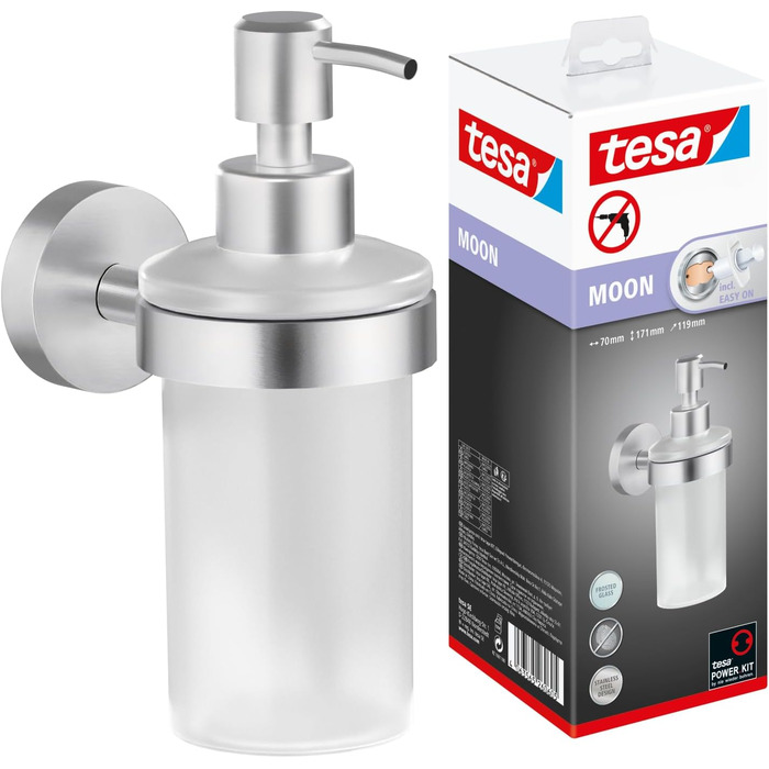 Набір дозаторів для мила tesa Moon, сатиноване скло та хромована нержавіюча сталь - Дозатор для рідкого мила для настінного монтаж