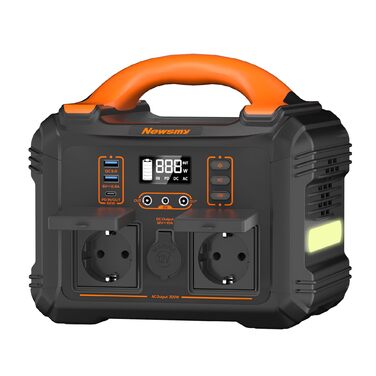 Портативна електростанція Newsmy 300 Вт/230 В x 2 виходи змінного струму (пік 600 Вт) Чиста синусоїда 236,25 Втгод LiFeMnPO4 акумулятор, сонячний генератор для кемпінгу/відпочинку на природі/аварійного/побутового блоку живлення 236 Втгод чорного кольору