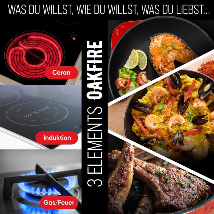 Чавунна сковорода Oakfire сковорода сотейник сковорода емальована 28см індукційна чавунна з антипригарною патиною, емаль. (червона