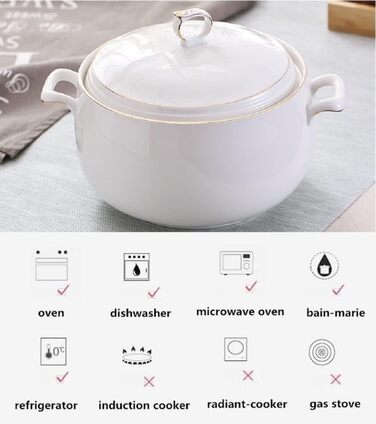 Керамічна супниця з кришкою, 3 л, велика місткість, дверцята для подачі, подвійні ручки, порцеляна, можна мити в посудомийній маши