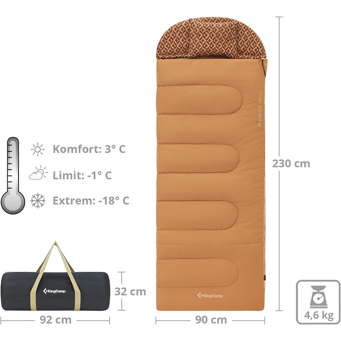 Спальний мішок KingCamp Blanket, Лісовий, Зимовий, XL, Довгий, Широкий, Бавовна -22C, Капучино - 500 г/м