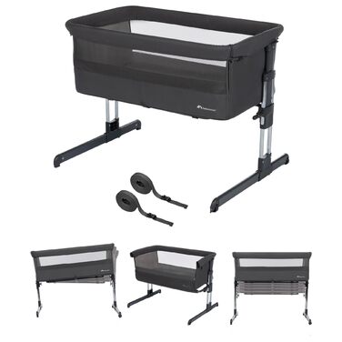 В-1 суміжне спляче ліжко та колиска, 0-6 місяців (0-9 кг), регульоване суміжне спляче ліжко, 5 рівнів висоти, великий м&39який матрац, сітчасті боковини, складні боковини, тонований графіт, 2-