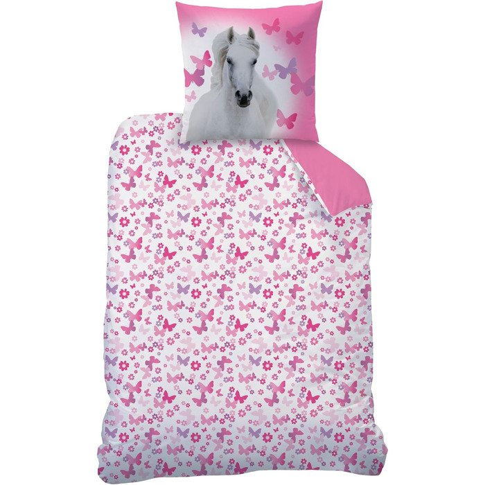 Постільна білизна для дівчаток 135x200, постільна білизна з конем для дітей та підлітків, метелик, 100 бавовна 135 x 200 см 80 x 80 см