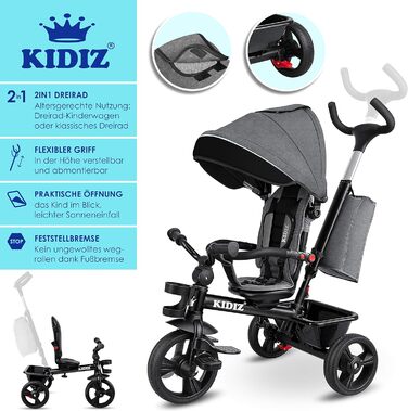 Триколісний велосипед 5в1 дитячий триколісний велосипед з рульовою системою штовхач від 1 року, біговел вперед і назад, корзина су