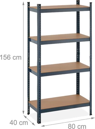 Міцний стелаж Relaxdays, 4 полиці, ВШХ 156x80x40 см, вантажопідйомність 280 кг, металевий, полиця для зберігання в підвалі та гаражі, антрацит