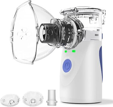 Інгалятор BIAOQINBO, інгалятор для дорослих та дітей, інгалятор-небулайзер з маскою для обличчя та мундштуком, надлегкий, маленький, зручний для перенесення (синій)