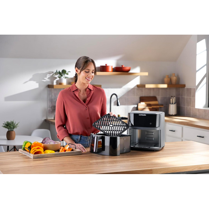 Аерофритюрниця nutribullet Crisplite Vision, 8 л, цифрове керування 80-200, без PFAS, 8 авторежимів, сенсорна панель, кошик придатний для ПММ, 2000 Вт, матовий чорний (NBA0811DG)