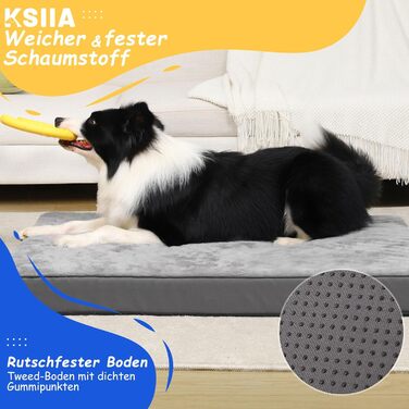 Ортопедичне ліжко для собак KSIIA для великих та середніх собак, подушка для собак, яку можна прати, пухнастий килимок для собак, матрац для собак зі знімним чохлом, темно-сірого кольору, 90x55x7 см (Д 90 x Ш 55 x В 7 см)