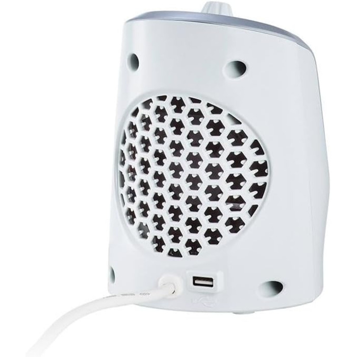 Керамічний вентилятор-обігрівач EWT DDF 250 Вт, компактний настільний пристрій з USB-портом та термостатом, функцією заряджання смартфона, обігрівач зі світлодіодним підсвічуванням, плавне регулювання потужності, 250 Вт, білий