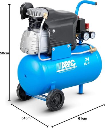 Повітряний компресор ABAC POLE POSITION L20, 24-літровий повітряний компресор, подвійний манометр, макс. тиск 10 бар, впорскування