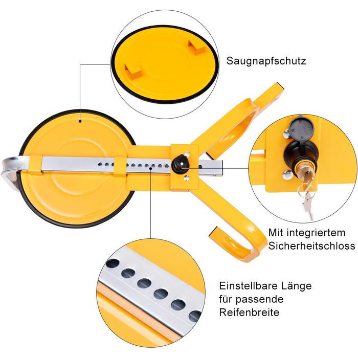 Іммобілайзер Кіготь колеса, Паркувальний кіготь Кіготь Шина Захист від крадіжки, Блокування колеса Автомобіль/Автомобіль/Причіп 13-15 дюймів Жовтий