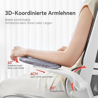 Ергономічне офісне крісло SIHOO M59AS з 3D-координованими, відкидними підлокітниками, подвійною спинкою сидіння та адаптивною поперековою опорою, сітчасте робоче крісло для домашнього офісу (біле)