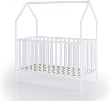 Дитяче ліжко-будиночок FabiMax з малюнком сони та шухлядою, біле лаковане, 140x70 см, виготовлене з масиву сосни (без матраца, з шухлядою)