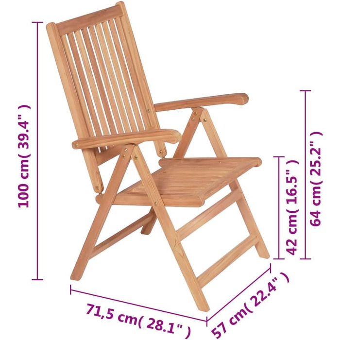 Садове крісло з масиву тика Регульоване розкладне крісло Дерев'яний стілець Обідній стілець Садовий стілець Крісло Садове крісло з високою спинкою Садові меблі, 2 шт.