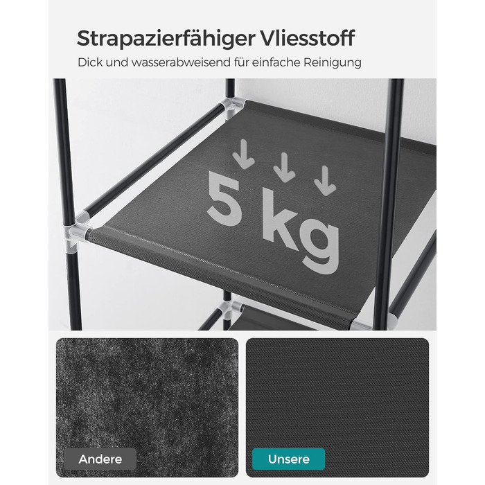 Шафа, Тканинна шафа, 6 полиць, Різні варіанти складання, 88 x 45 x 168 см, для спальні, гардеробної, Чорний RYG84H 88 x 45 x 168 см Чорний